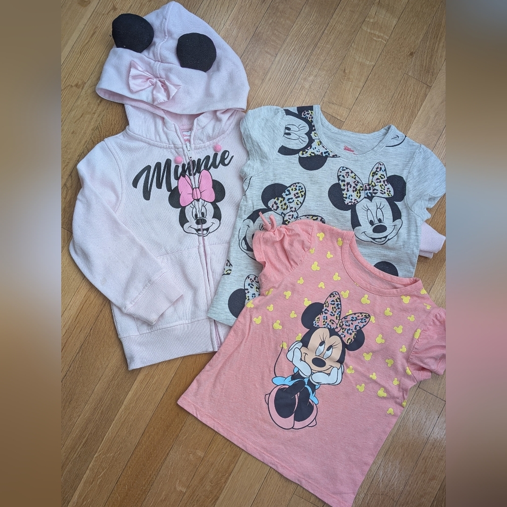 Disney Minnie Mouse 3pc Girls' Tops & Hoodie - Pink, Gray, Coral Size 3T